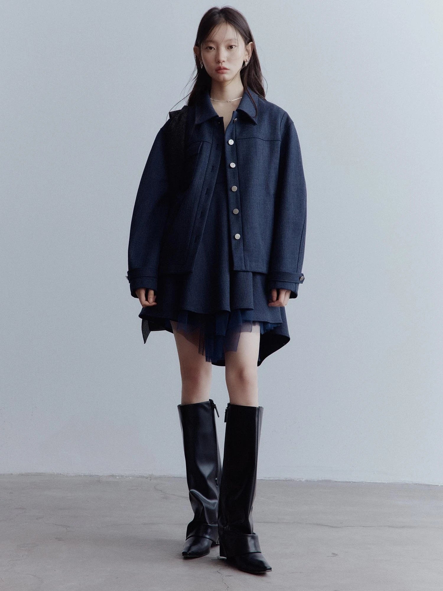 Midnight Blue Manta Ray Deconstructed Layered Tulle Babydoll Dress