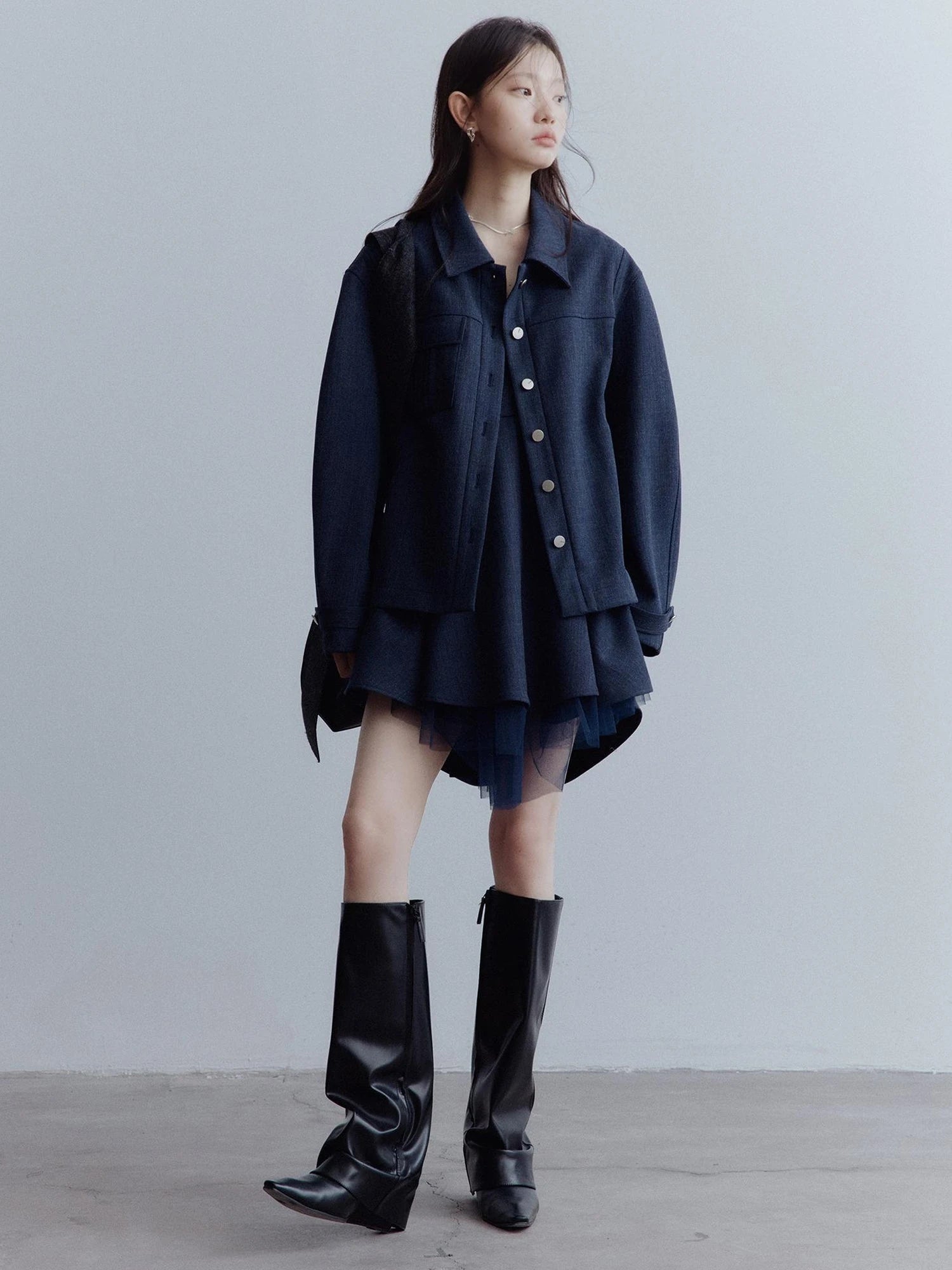 Midnight Blue Manta Ray Deconstructed Layered Tulle Babydoll Dress