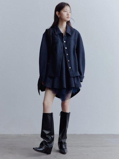 Midnight Blue Manta Ray Deconstructed Layered Tulle Babydoll Dress