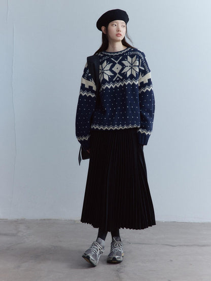 FUSSED Midnight Blue Vintage Fair Isle 3 Needle Rib Snow Elf Women&