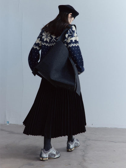 FUSSED Midnight Blue Vintage Fair Isle 3 Needle Rib Snow Elf Women&