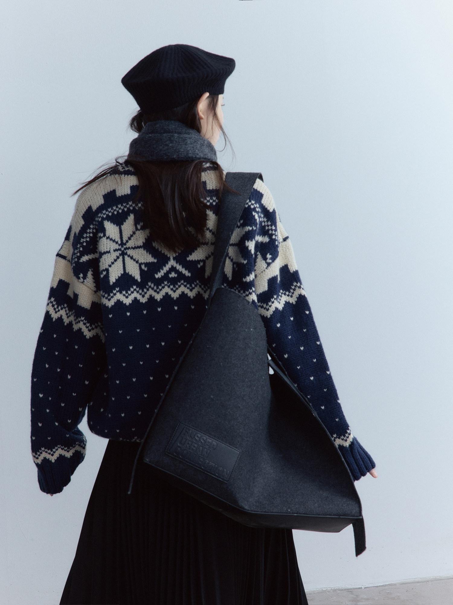 FUSSED Midnight Blue Vintage Fair Isle 3 Needle Rib Snow Elf Women&