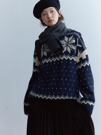 FUSSED Midnight Blue Vintage Fair Isle 3 Needle Rib Snow Elf Women&