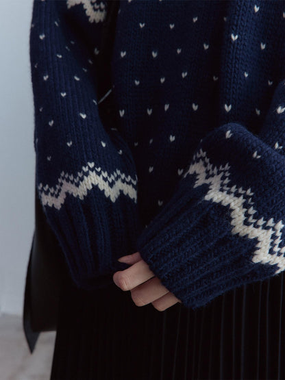 FUSSED Midnight Blue Vintage Fair Isle 3 Needle Rib Snow Elf Women&