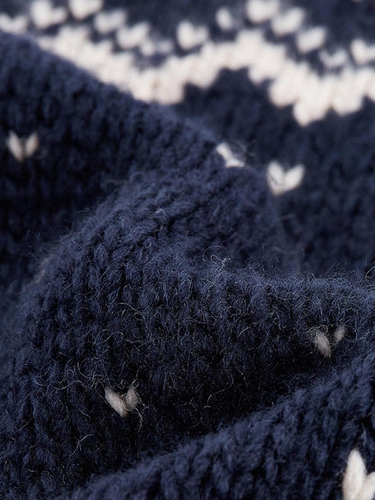 FUSSED Midnight Blue Vintage Fair Isle 3 Needle Rib Snow Elf Women&
