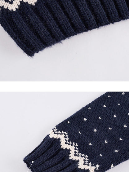 FUSSED Midnight Blue Vintage Fair Isle 3 Needle Rib Snow Elf Women&