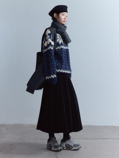 FUSSED Midnight Blue Vintage Fair Isle 3 Needle Rib Snow Elf Women&