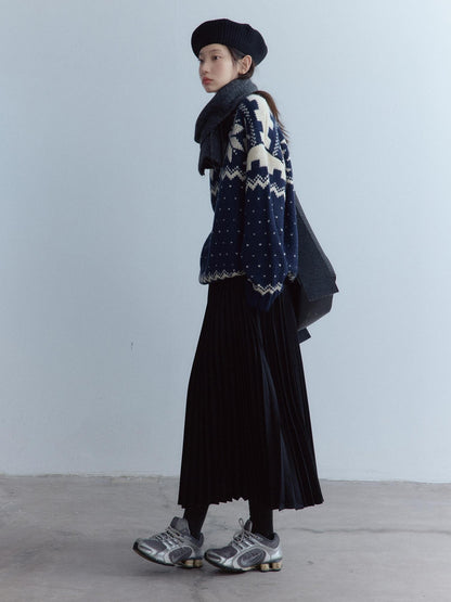 FUSSED Midnight Blue Vintage Fair Isle 3 Needle Rib Snow Elf Women&