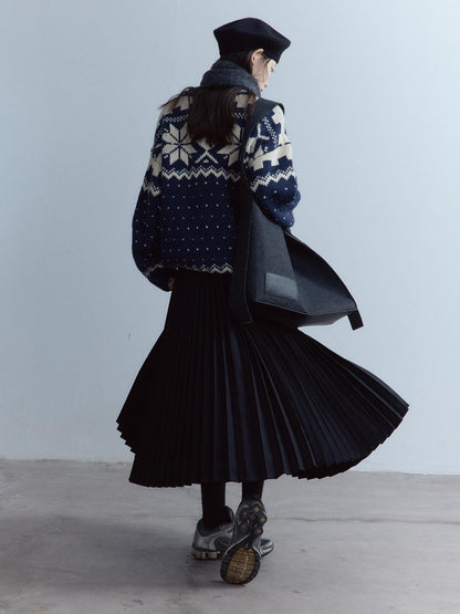FUSSED Midnight Blue Vintage Fair Isle 3 Needle Rib Snow Elf Women&