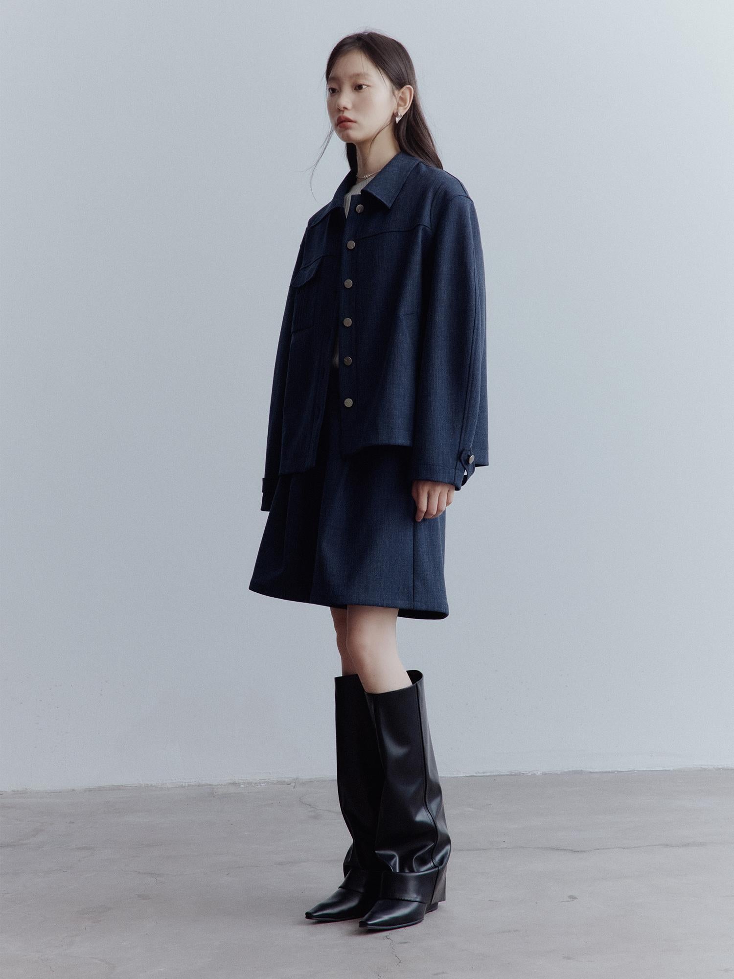 FUSSED Midnight Blue Wool Blend Wide Leg Shorts