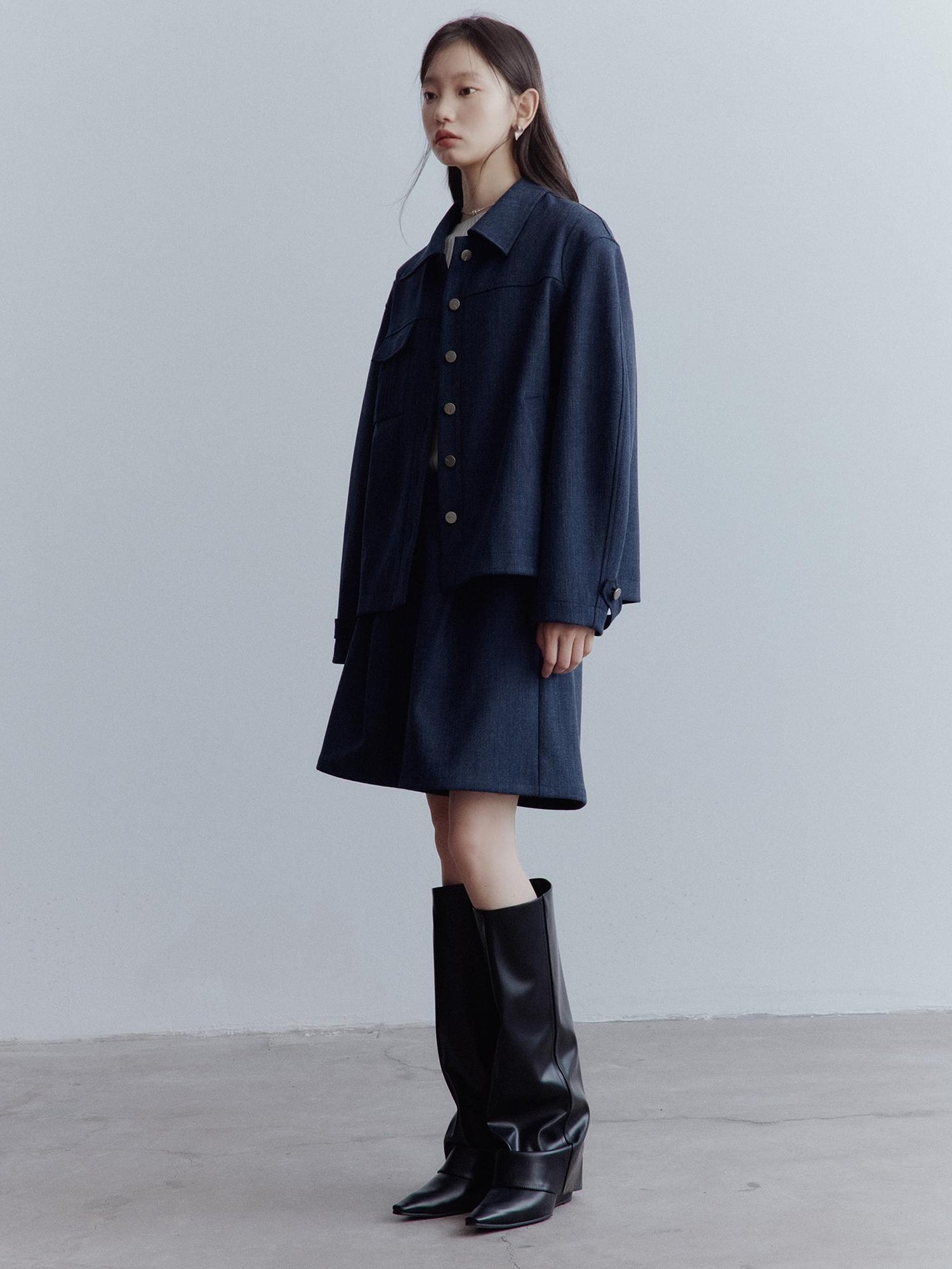 FUSSED Midnight Blue Wool Blend Wide Leg Shorts