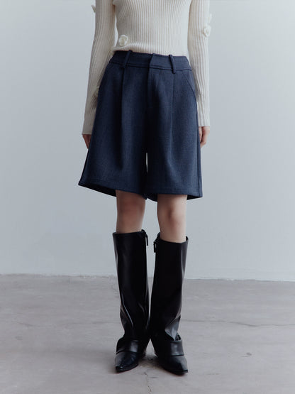 FUSSED_Midnight_Blue_Wool_Blend_Wide_Leg_Shorts_MISSTT