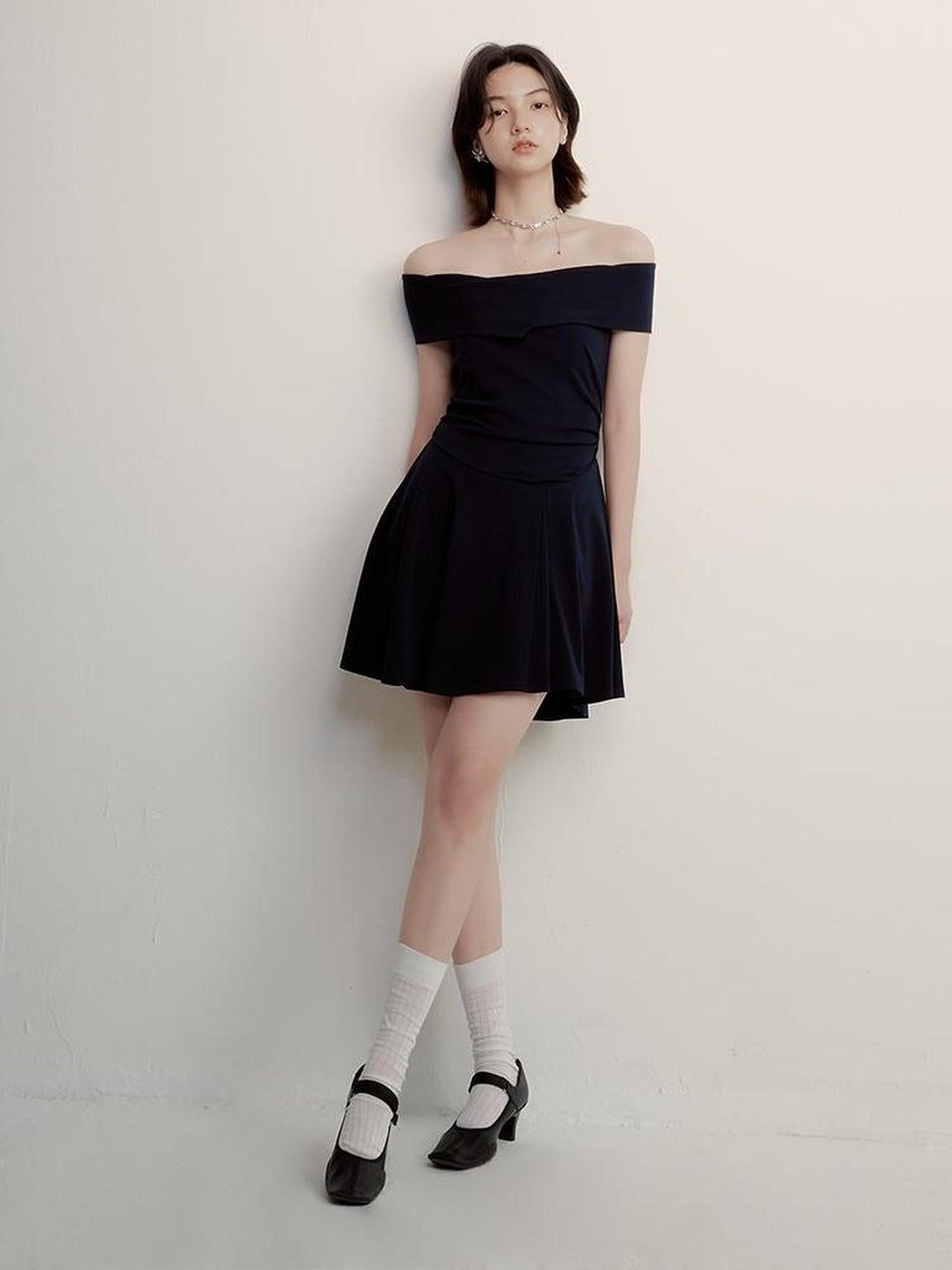 FUSSED Midnight Flight Prussian Blue Asymmetric One Shoulder Dress