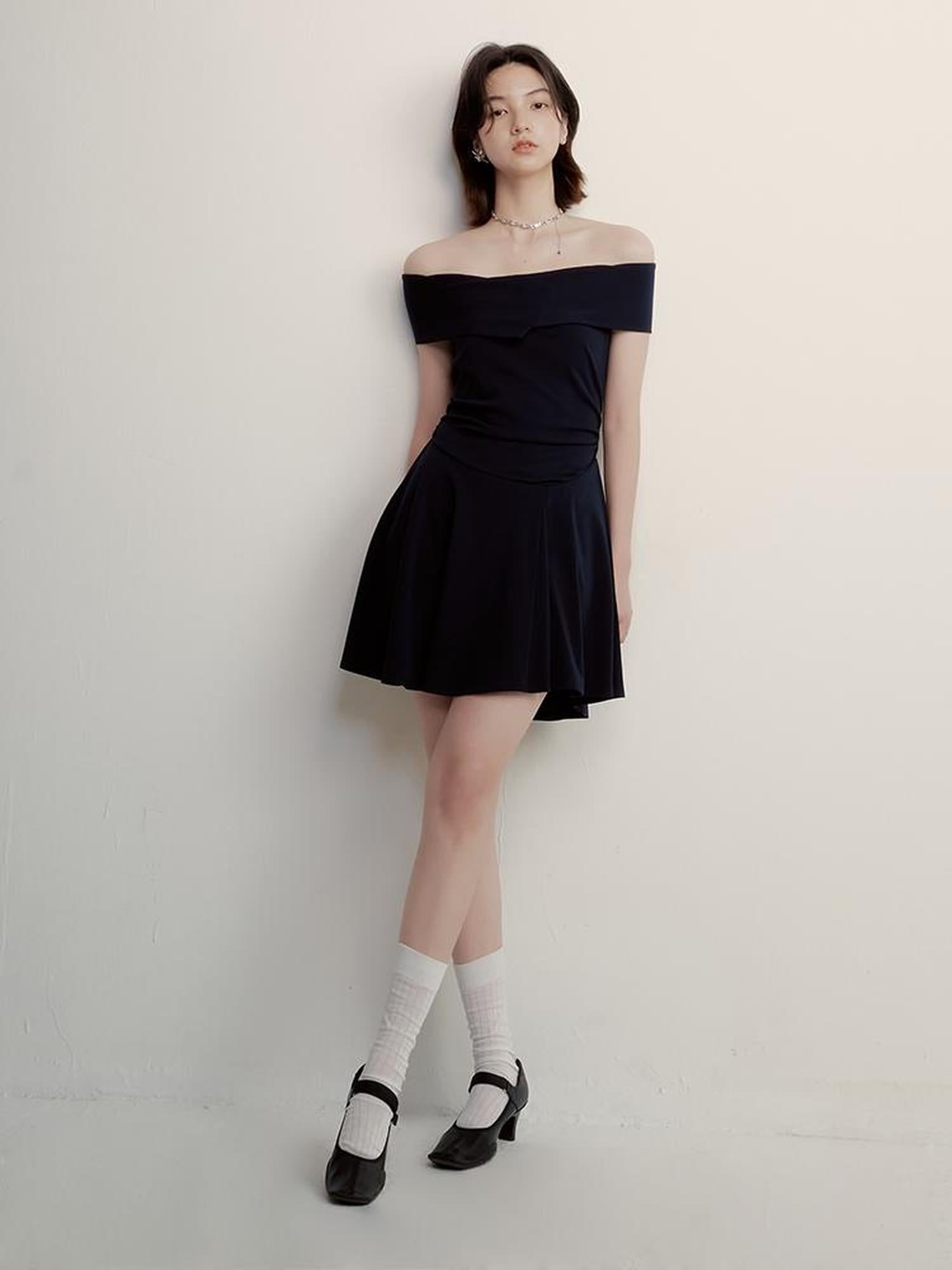 FUSSED Midnight Flight Prussian Blue Asymmetric One Shoulder Dress
