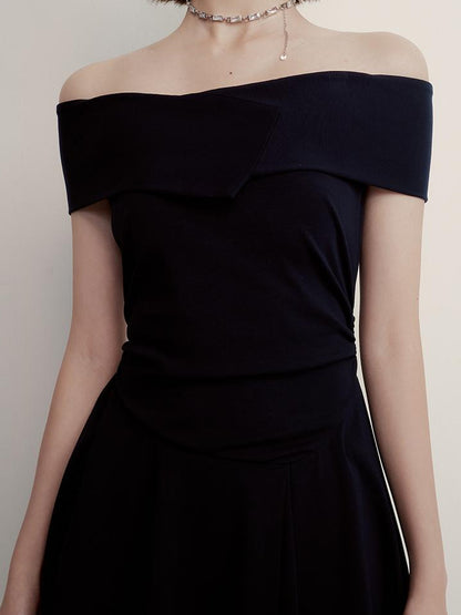 FUSSED Midnight Flight Prussian Blue Asymmetric One Shoulder Dress