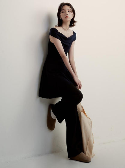 FUSSED Midnight Flight Prussian Blue Asymmetric One Shoulder Dress