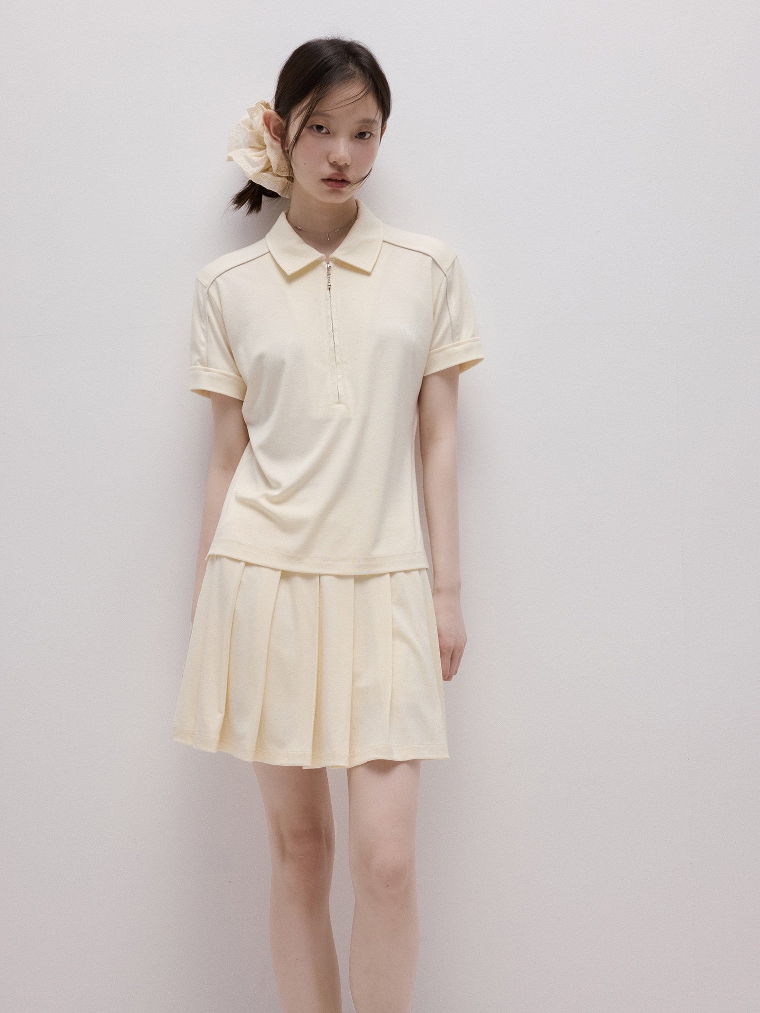 FUSSED_Milky_Almond_Boxy_Layered_Academy_Polo_Collar_Women&