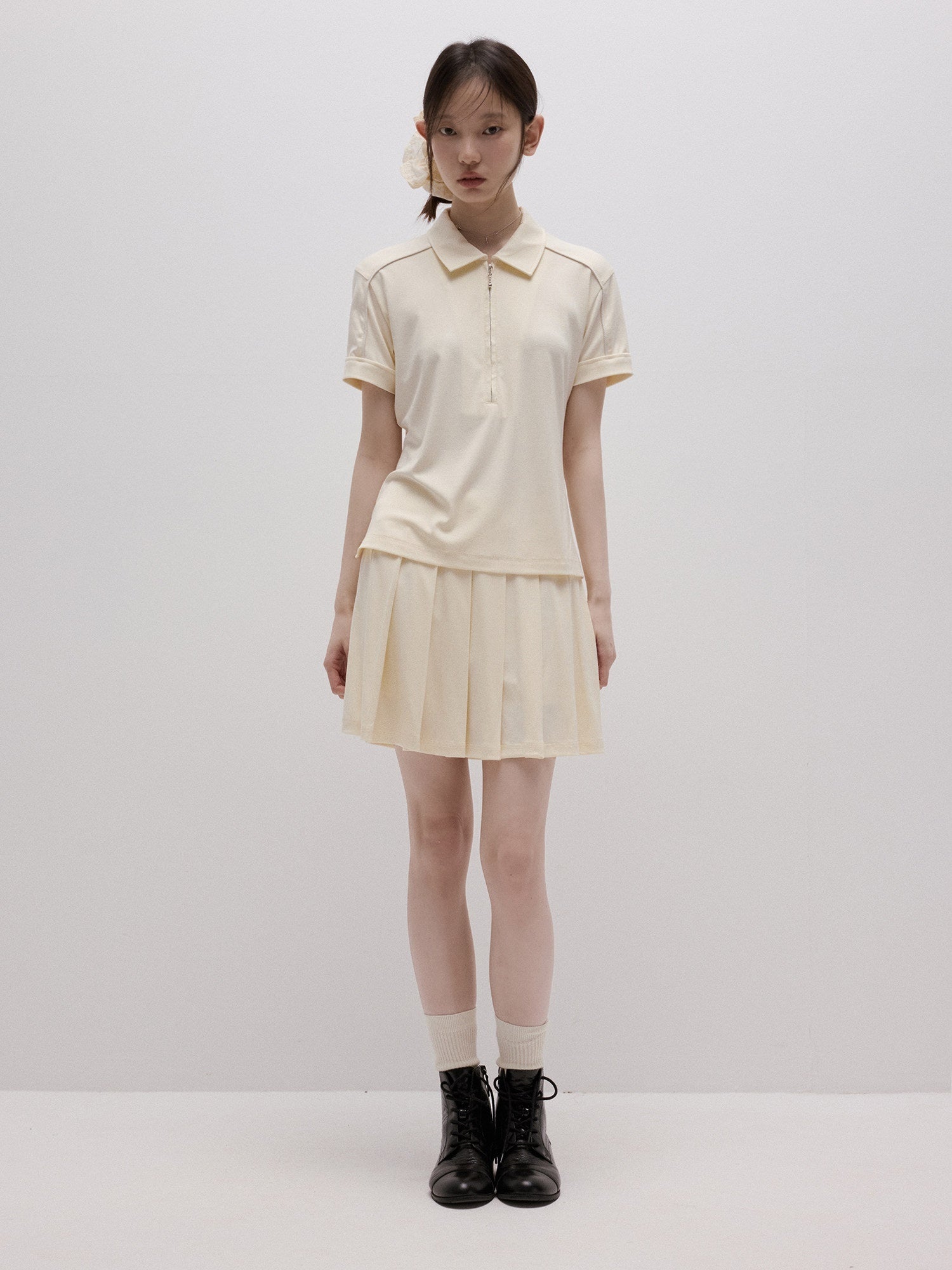 FUSSED_Milky_Almond_Boxy_Layered_Academy_Polo_Collar_Women&