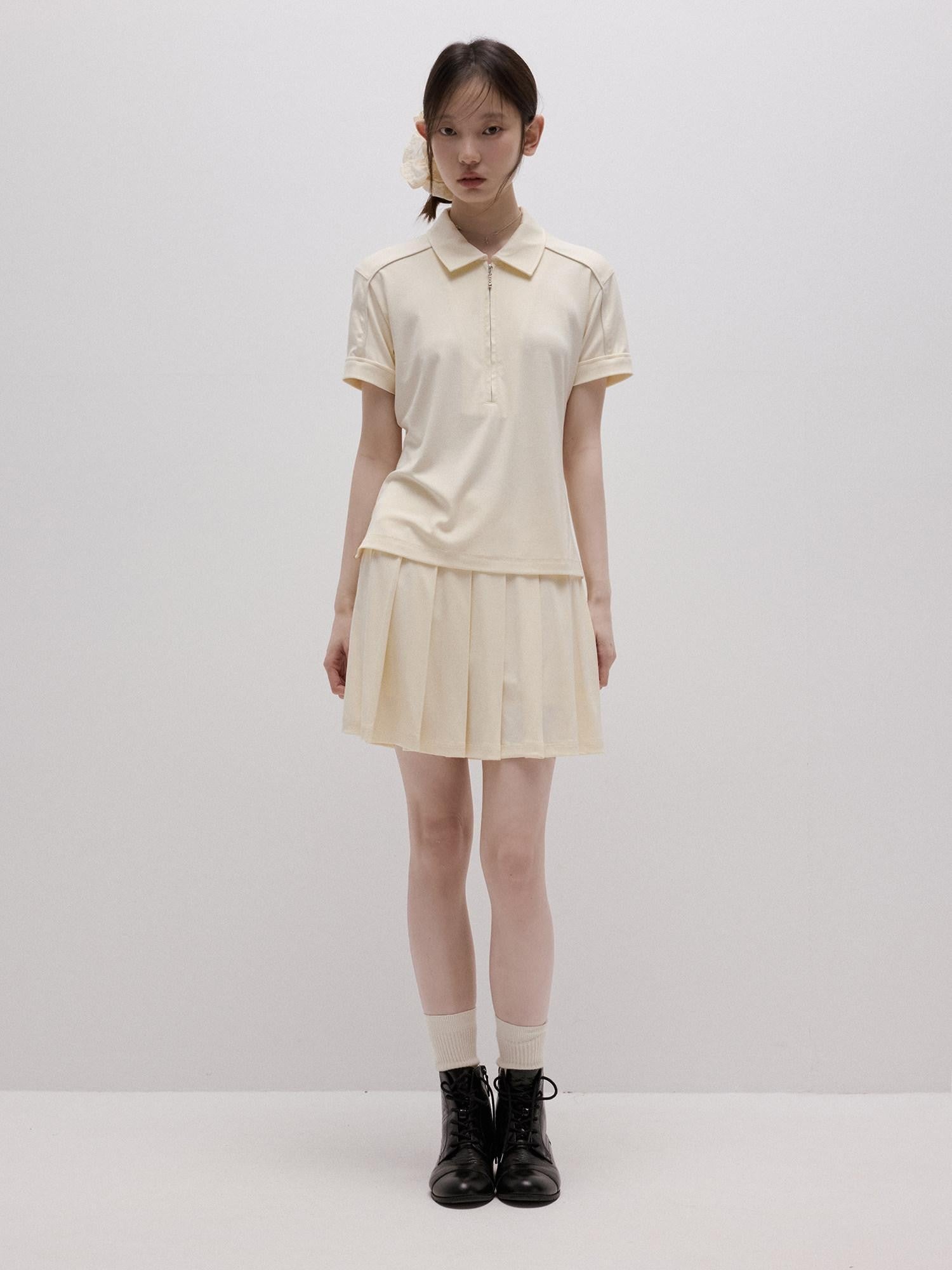 FUSSED Milky Almond Boxy Layered Academy Polo Collar Women&