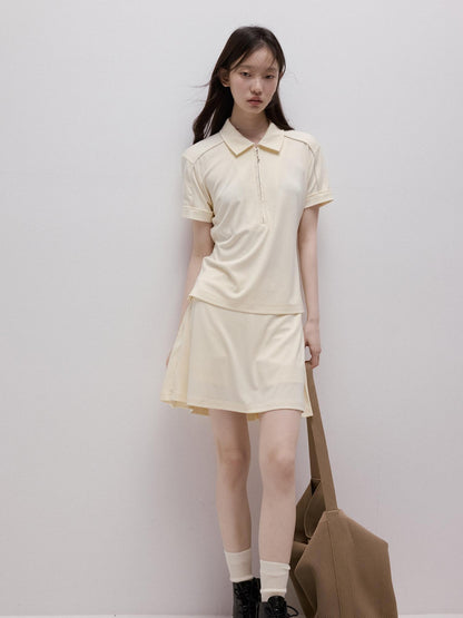 FUSSED Milky Almond Boxy Layered Academy Polo Collar Women&