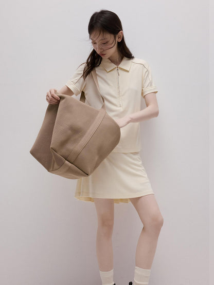 FUSSED Milky Almond Boxy Layered Academy Polo Collar Women&