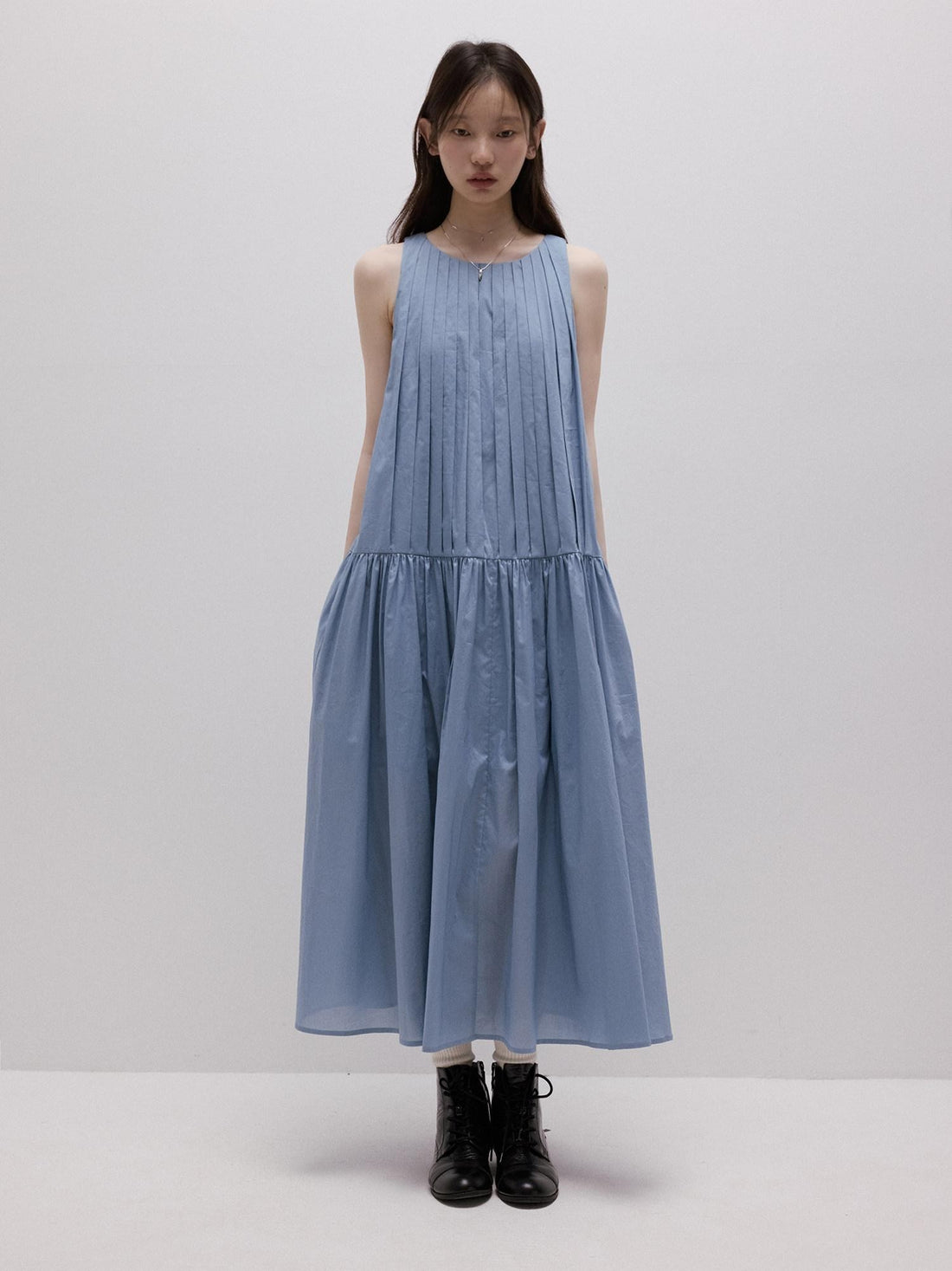 FUSSED Mist Blue Heavy Pleated Aline Women&
