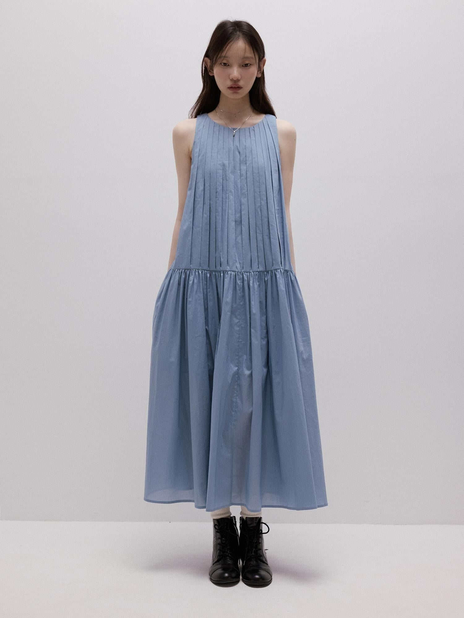 FUSSED Mist Blue Heavy Pleated Aline Women&