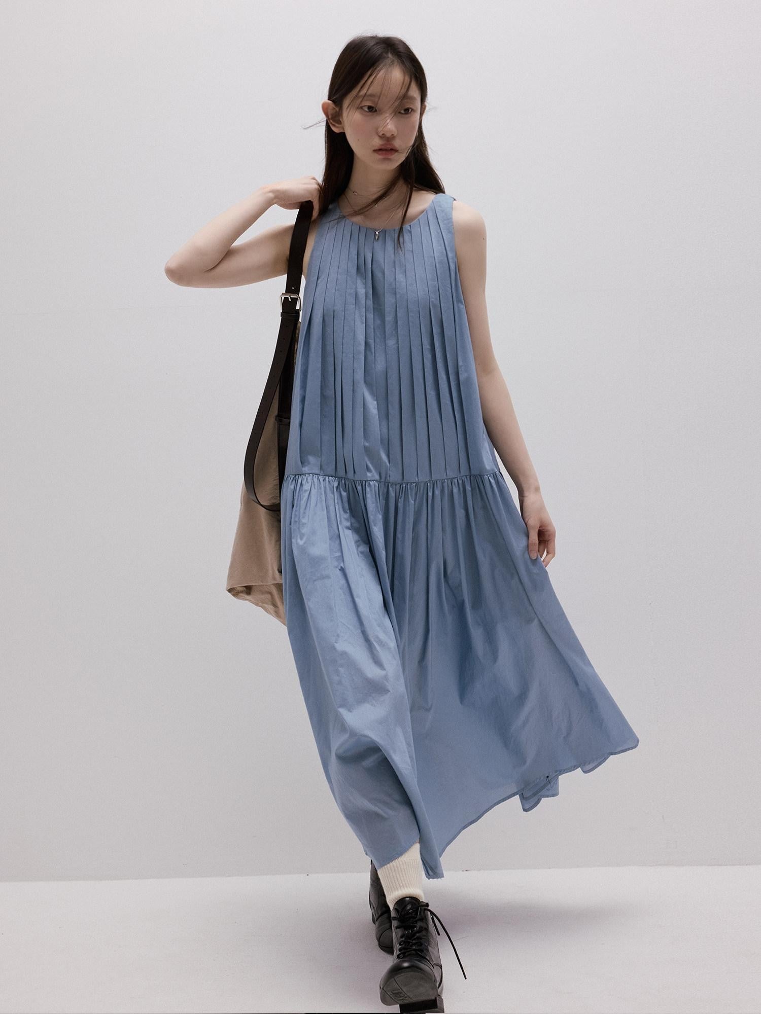 FUSSED Mist Blue Heavy Pleated Aline Women&