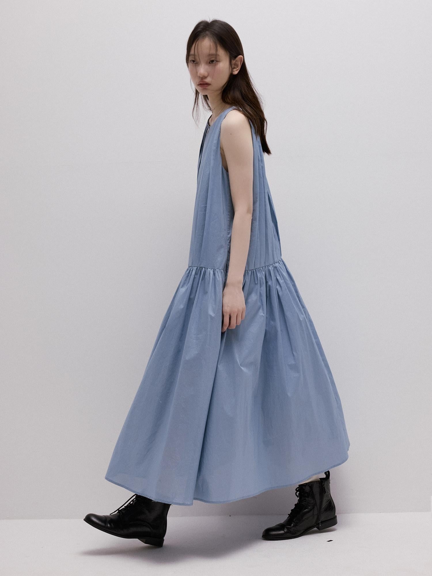 FUSSED Mist Blue Heavy Pleated Aline Women&