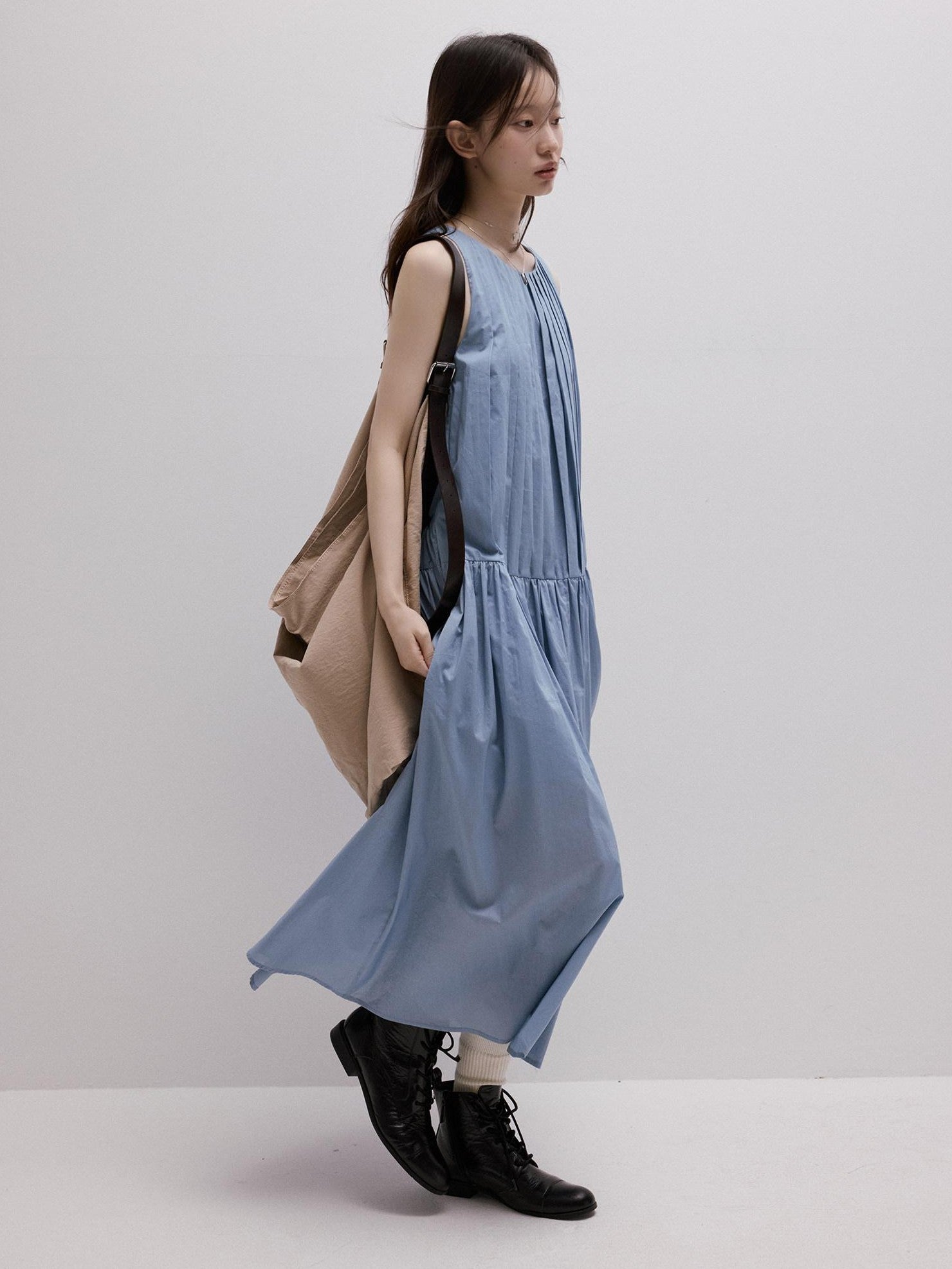 FUSSED Mist Blue Heavy Pleated Aline Women&