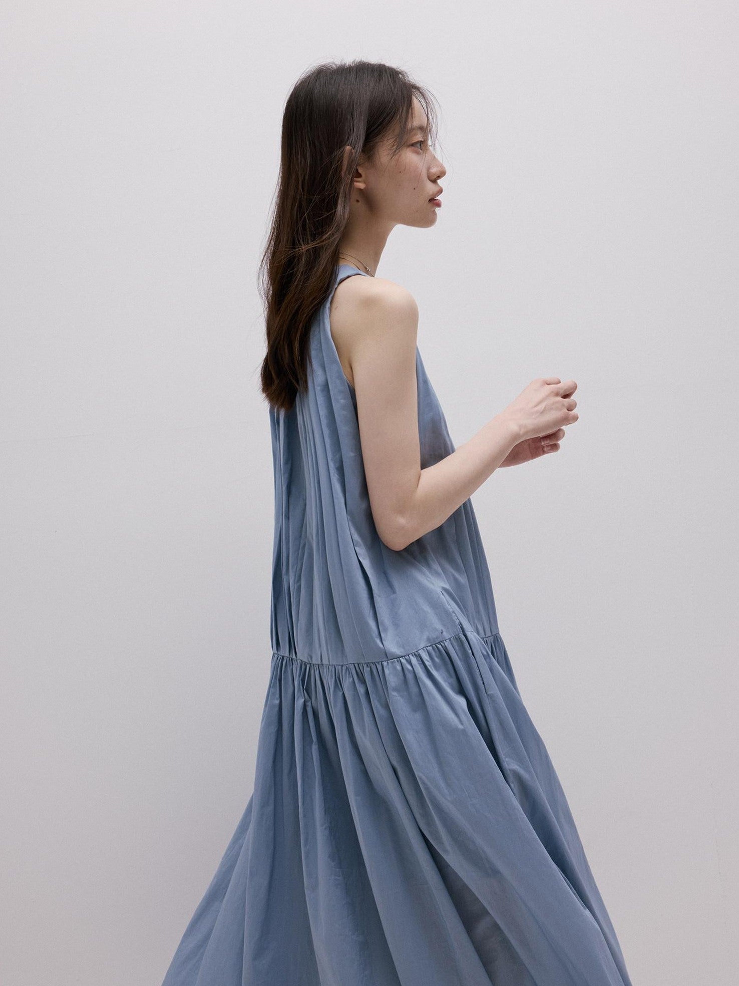 FUSSED Mist Blue Heavy Pleated Aline Women&