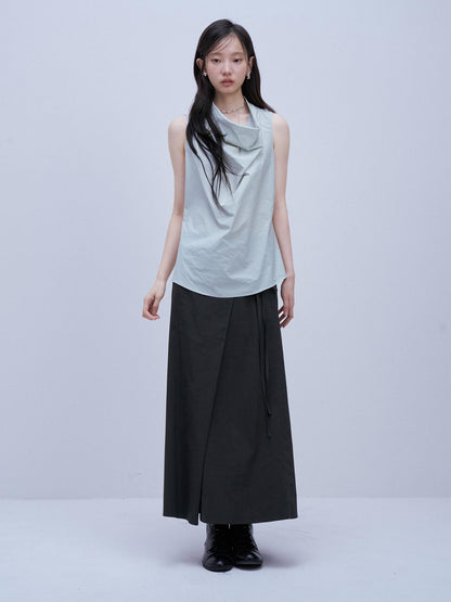 FUSSED Mist Blue Textured Check Cowl Neck Slim Fit Women&