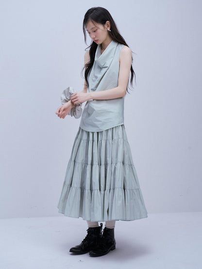 FUSSED Mist Blue Textured Check Cowl Neck Slim Fit Women&