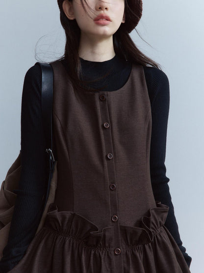 FUSSED Mist Brown 3d Ruffle Patchwork Twist Pleat Women&