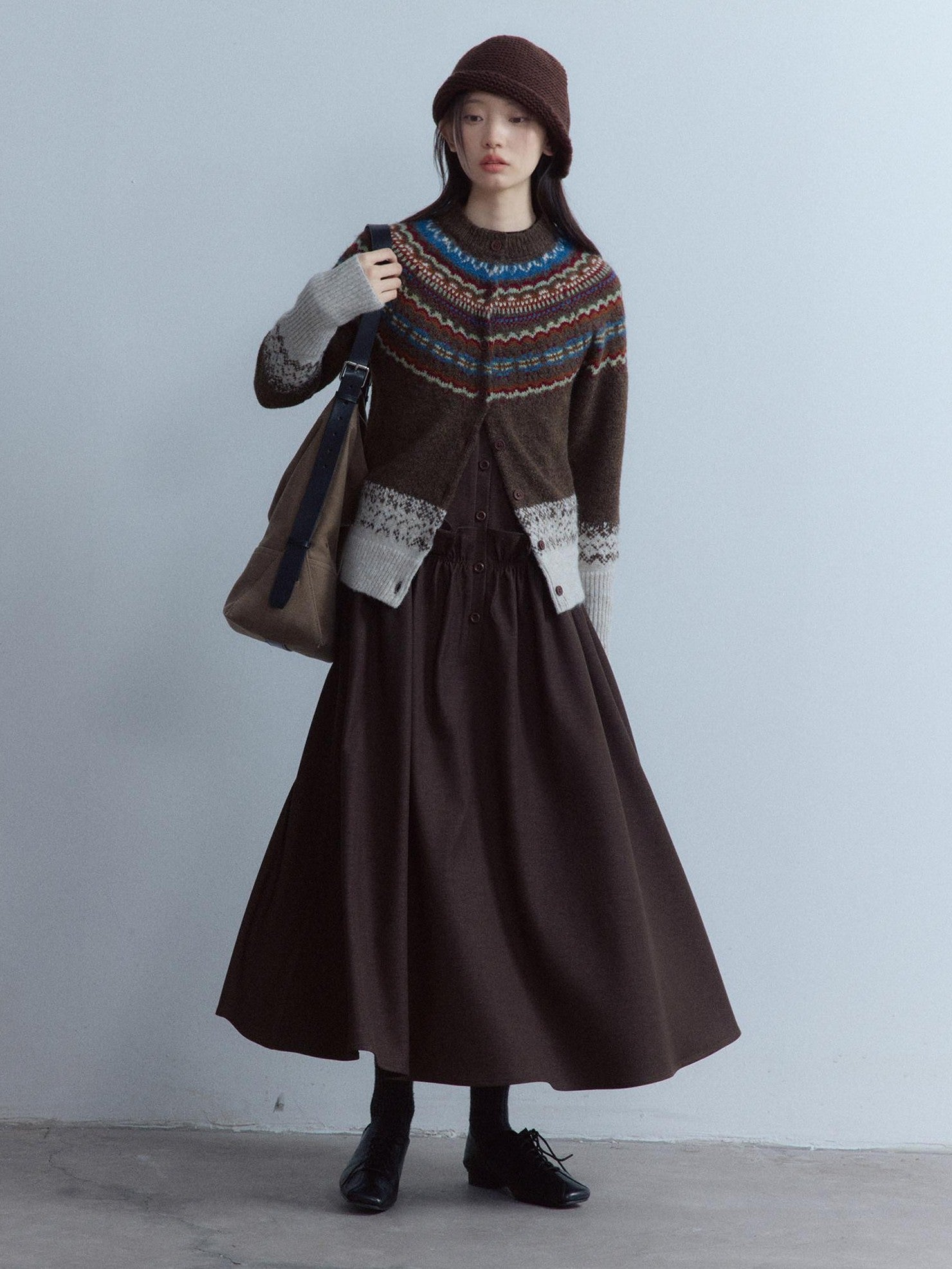 FUSSED Mist Brown 3d Ruffle Patchwork Twist Pleat Women&