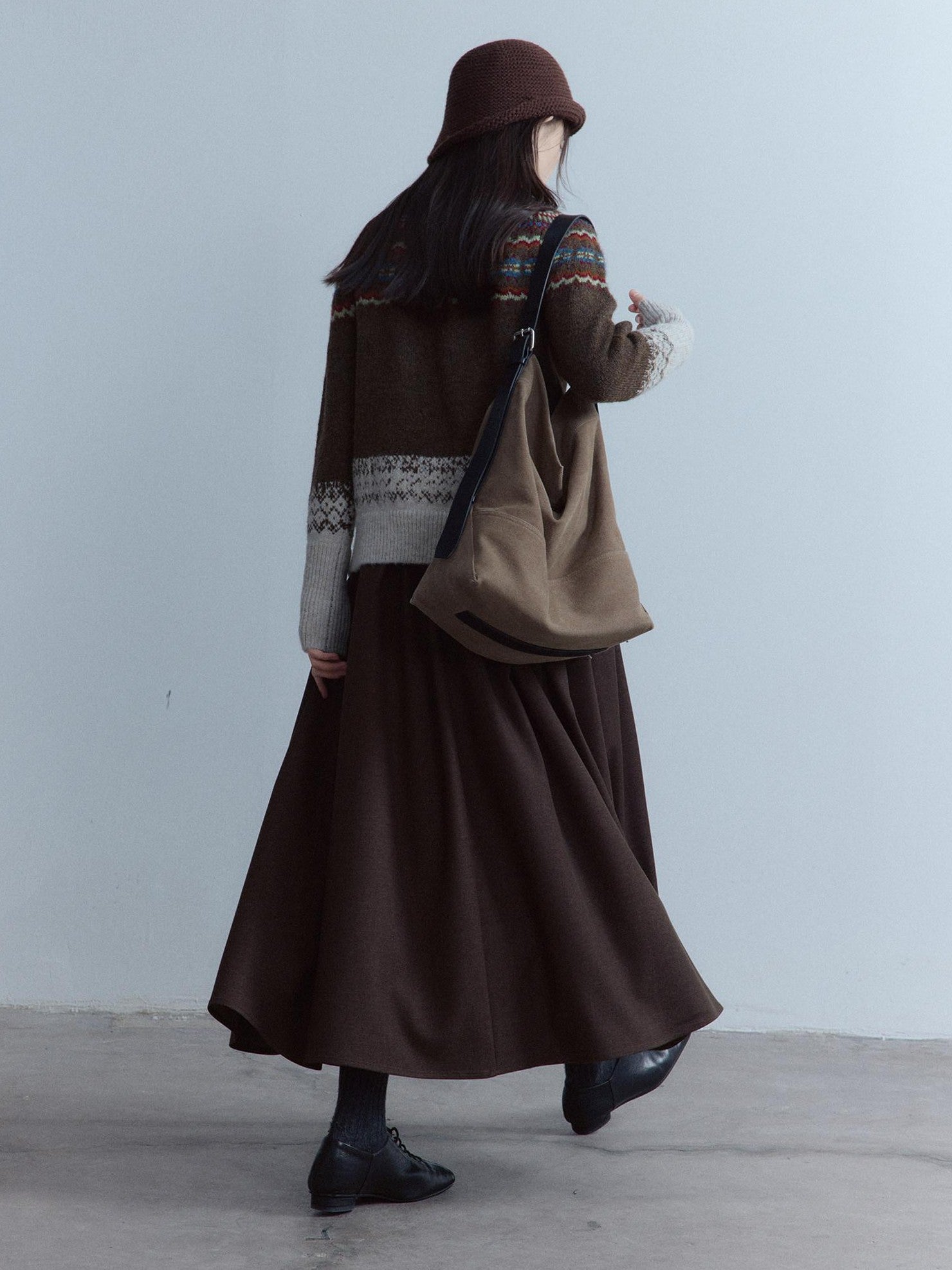FUSSED Mist Brown 3d Ruffle Patchwork Twist Pleat Women&