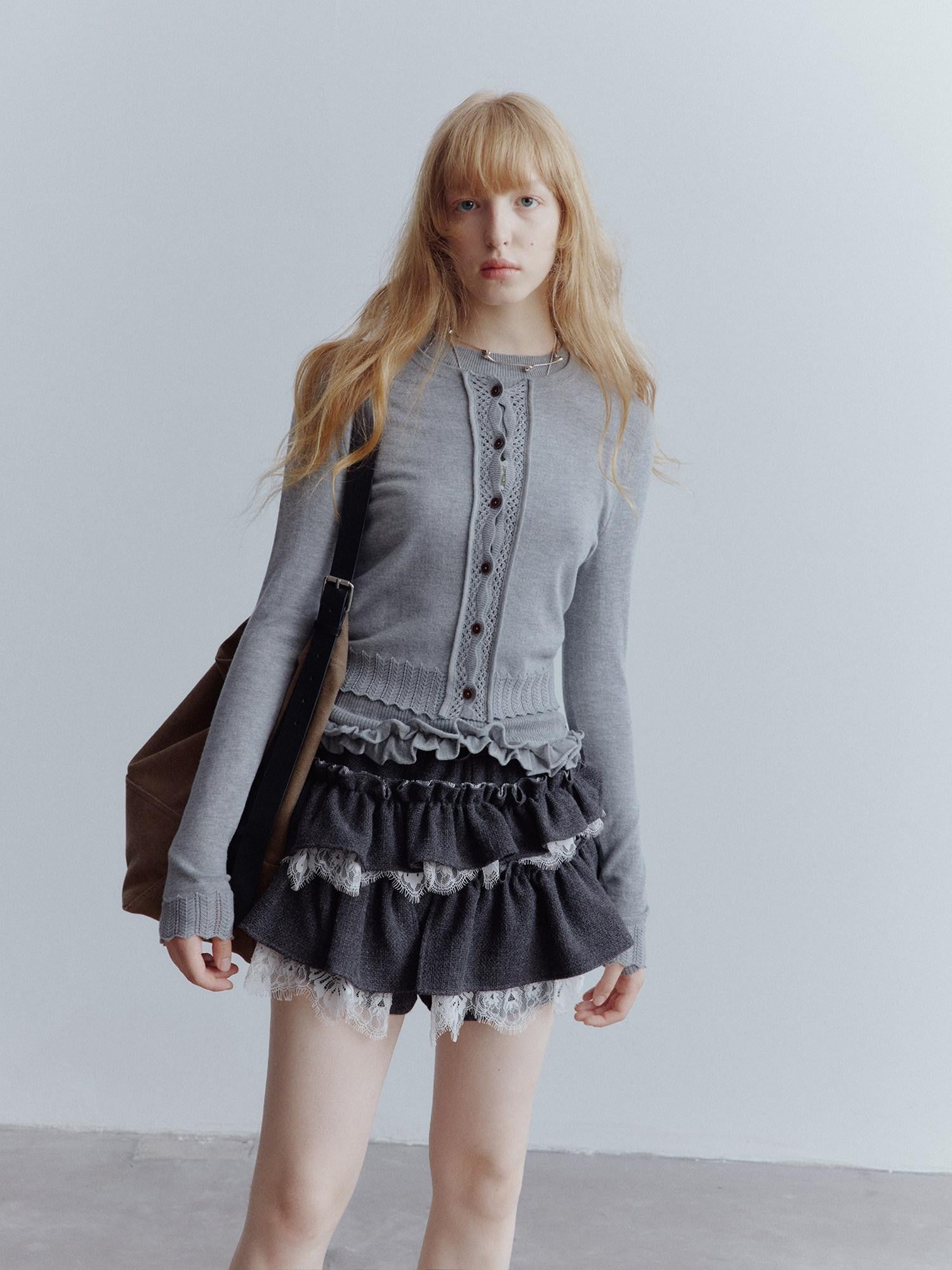FUSSED Mist Gray 3d Ruffle Openwork Women&