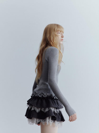 FUSSED Mist Gray 3d Ruffle Openwork Women&