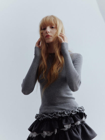 FUSSED Mist Gray 3d Ruffle Openwork Women&