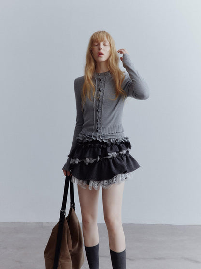 FUSSED Mist Gray 3d Ruffle Openwork Women&