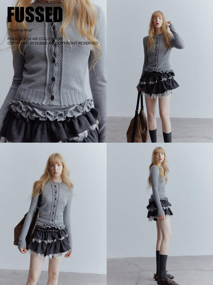 FUSSED Mist Gray 3d Ruffle Openwork Women&