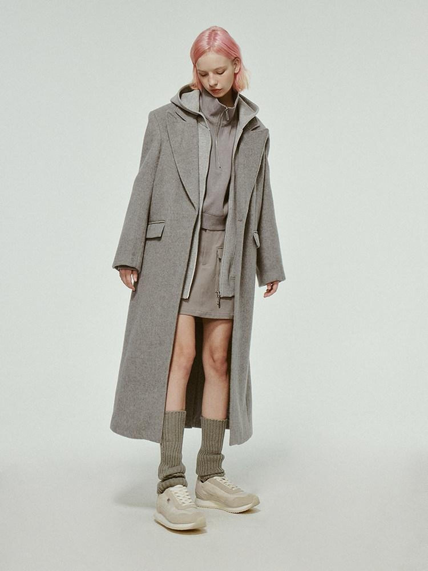 FUSSED Mist Gray Plush Double Faced Notched Lapel Women&