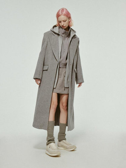FUSSED Mist Gray Plush Double Faced Notched Lapel Women&