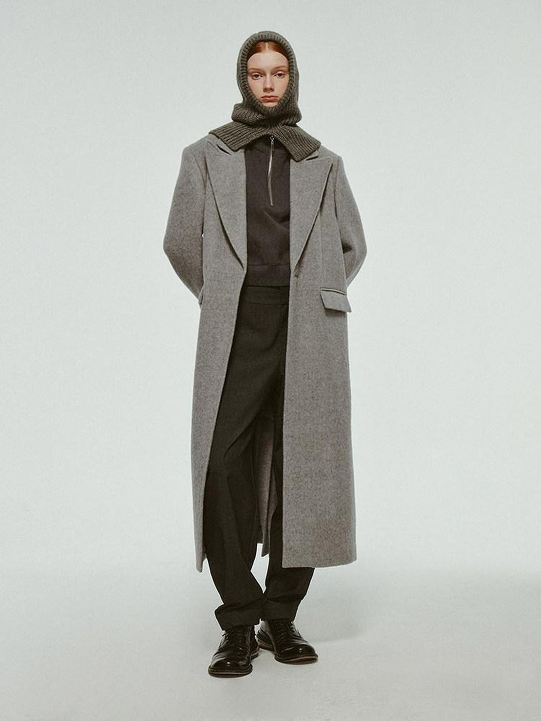 FUSSED Mist Gray Plush Double Faced Notched Lapel Women&