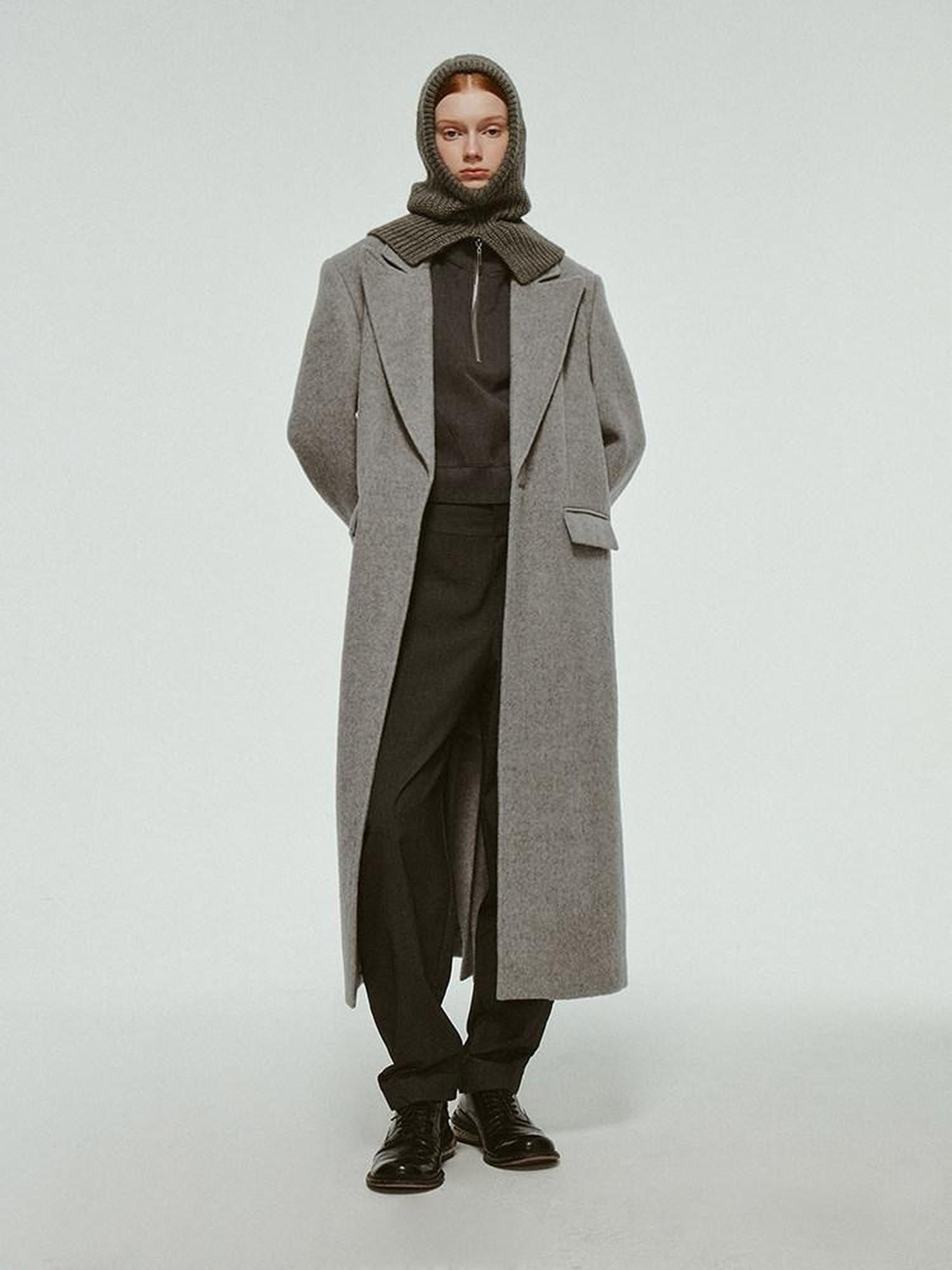 FUSSED Mist Gray Plush Double Faced Notched Lapel Women&