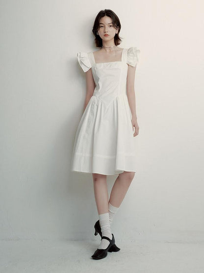 FUSSED Mist White Double Layer Ruffle Patchwork Women&