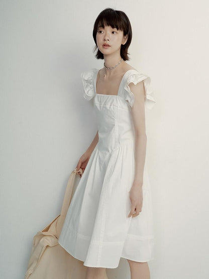 FUSSED Mist White Double Layer Ruffle Patchwork Women&
