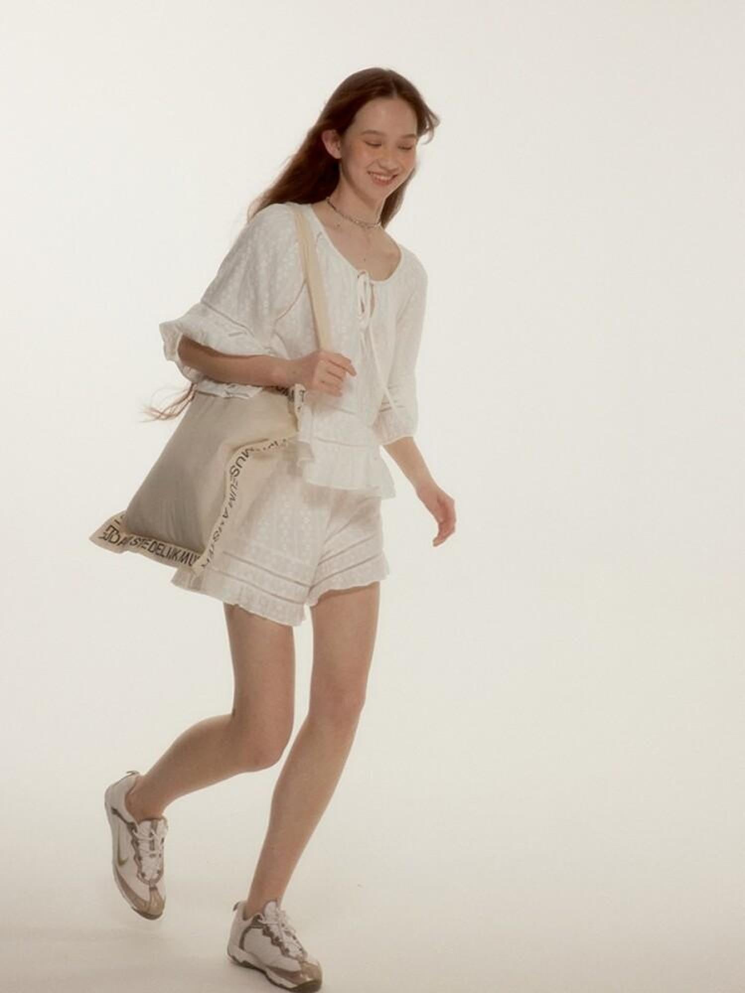 FUSSED Mist White Floral Embossed Cutout Women&
