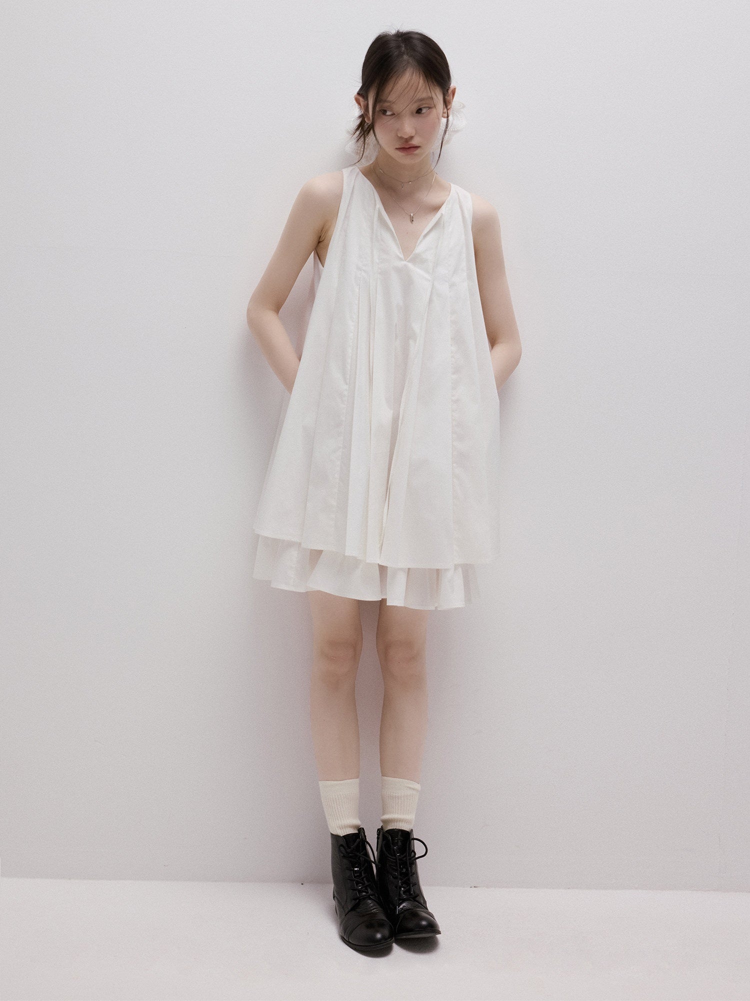 FUSSED_Mist_White_Heavy_Pleated_Layered_Splice_Women&