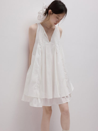 FUSSED Mist White Heavy Pleated Layered Splice Women&